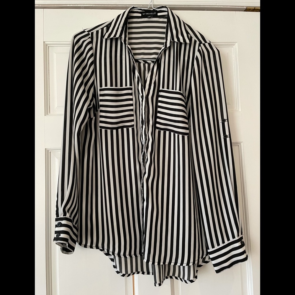My Michelle black and white striped button down shirt